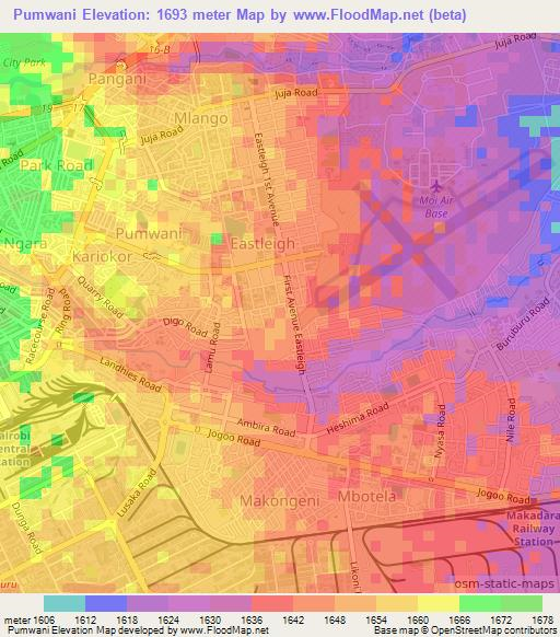 Pumwani,Kenya Elevation Map