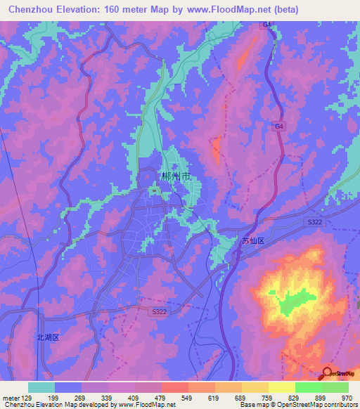 Chenzhou,China Elevation Map