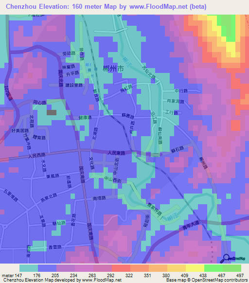 Chenzhou,China Elevation Map