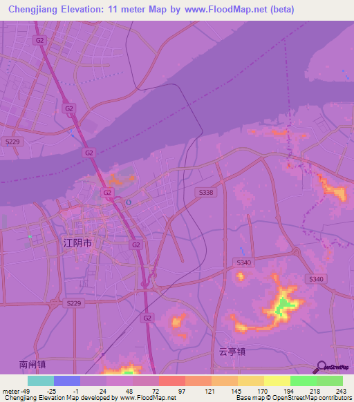 Chengjiang,China Elevation Map