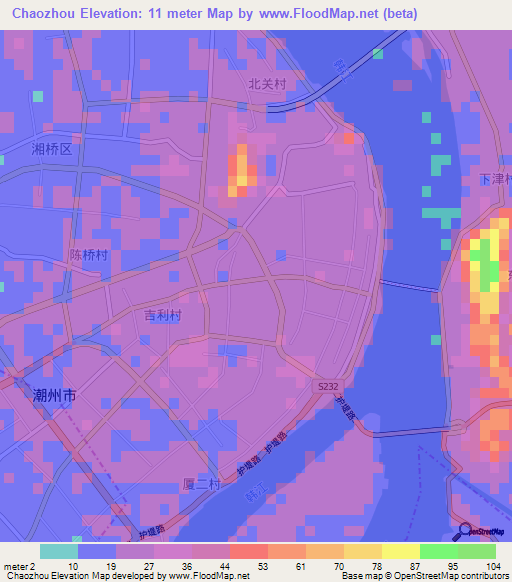 Chaozhou,China Elevation Map