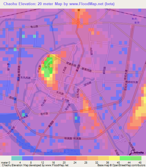 Chaohu,China Elevation Map