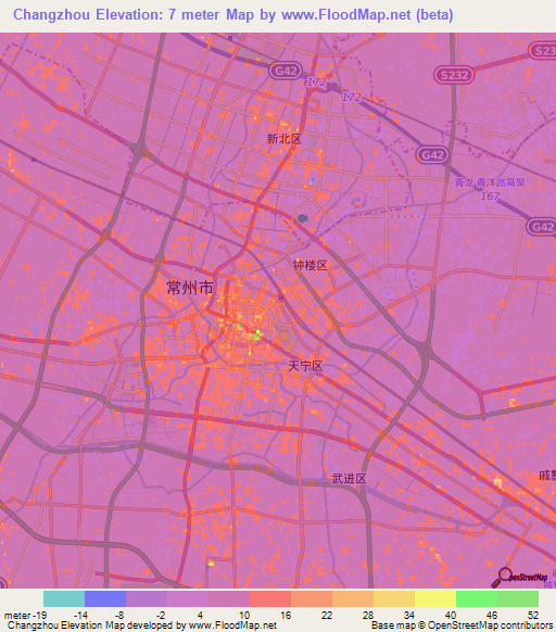 Changzhou,China Elevation Map