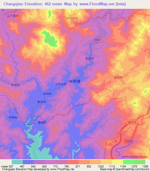 Changqiao,China Elevation Map