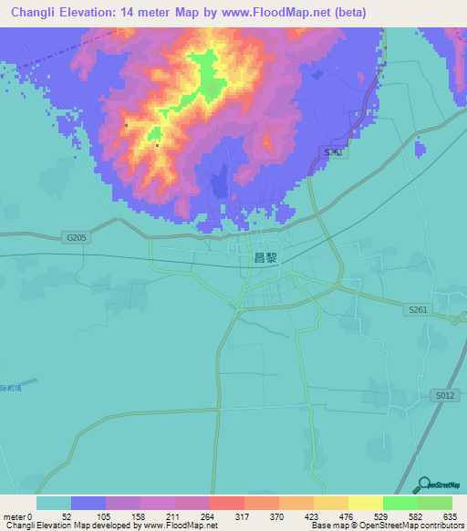 Changli,China Elevation Map