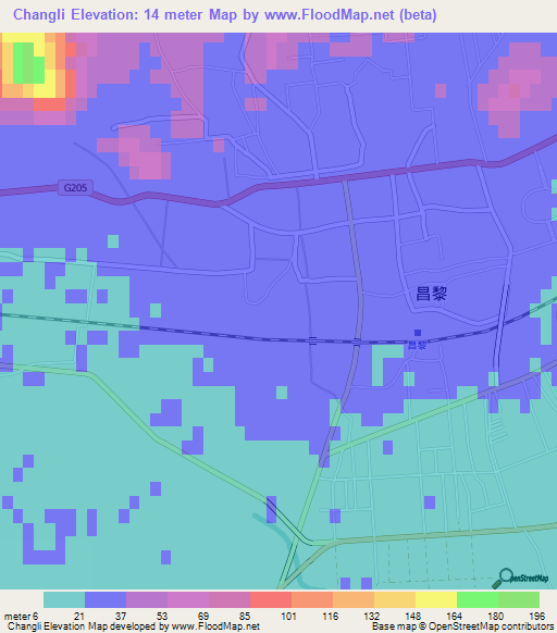 Changli,China Elevation Map