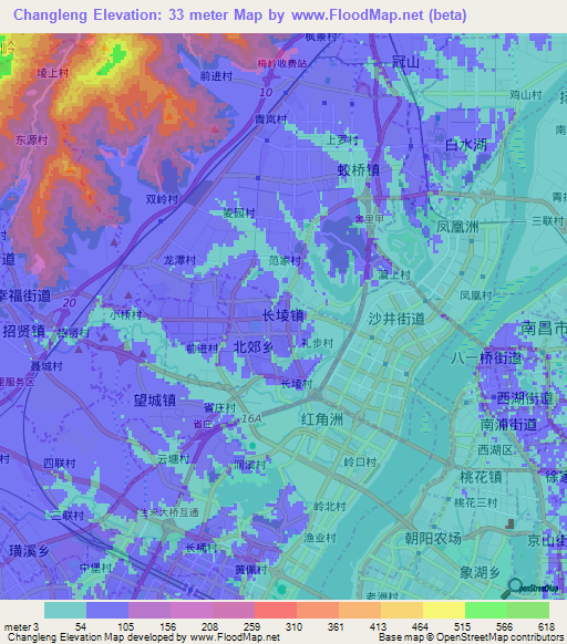 Changleng,China Elevation Map