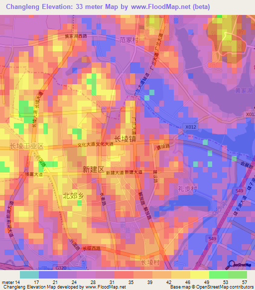 Changleng,China Elevation Map