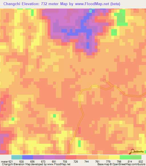 Changchi,China Elevation Map