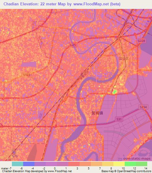 Chadian,China Elevation Map