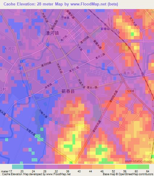 Caohe,China Elevation Map
