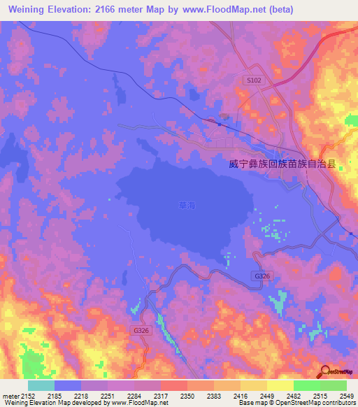 Weining,China Elevation Map