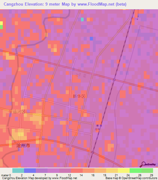 Cangzhou,China Elevation Map