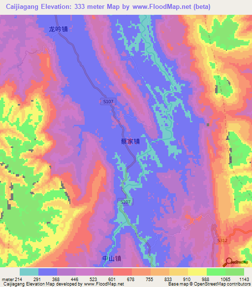 Caijiagang,China Elevation Map