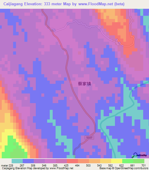 Caijiagang,China Elevation Map