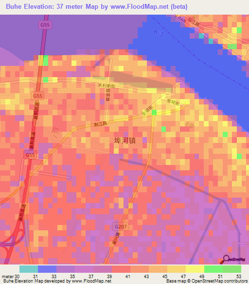 Buhe,China Elevation Map