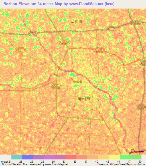 Bozhou,China Elevation Map