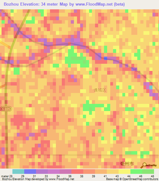 Bozhou,China Elevation Map