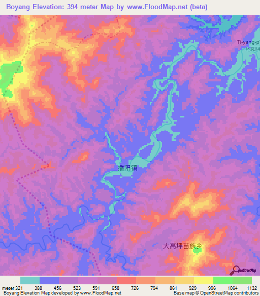 Boyang,China Elevation Map