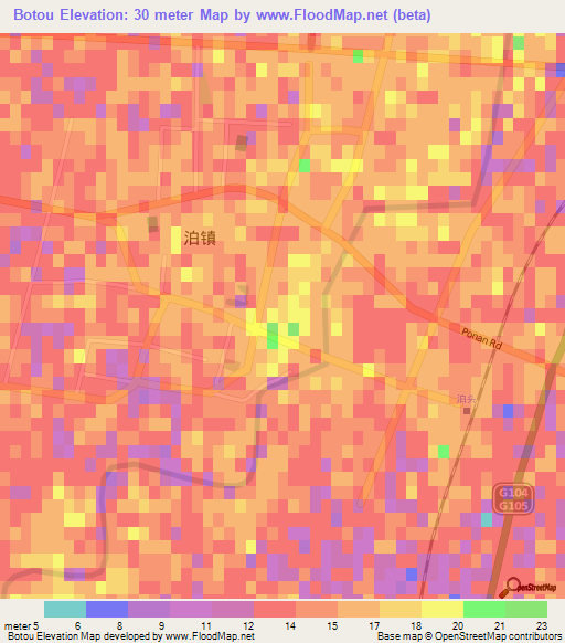 Botou,China Elevation Map