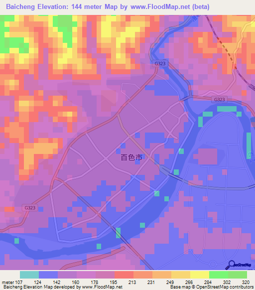 Baicheng,China Elevation Map