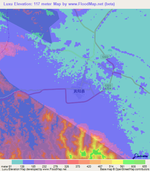 Luxu,China Elevation Map