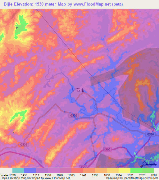 Bijie,China Elevation Map