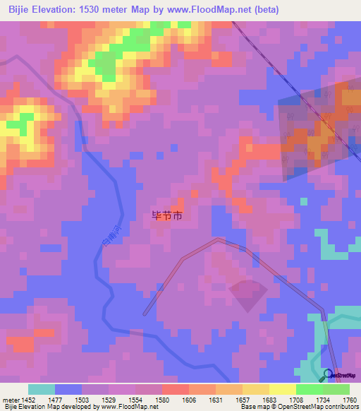 Bijie,China Elevation Map