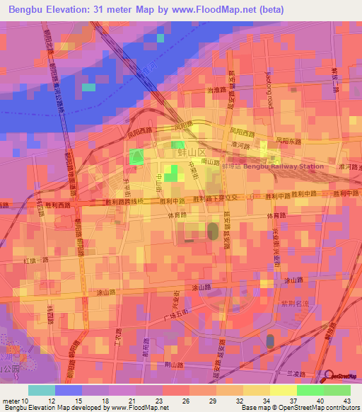 Bengbu,China Elevation Map
