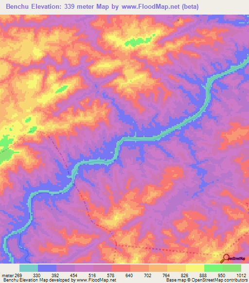 Benchu,China Elevation Map