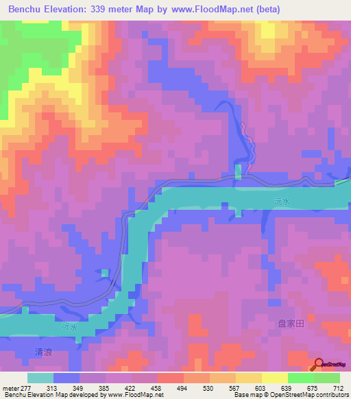 Benchu,China Elevation Map