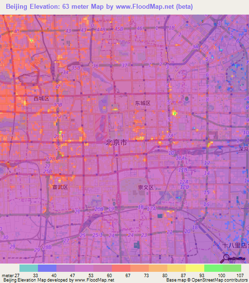 Beijing,China Elevation Map