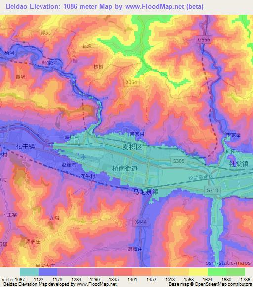Beidao,China Elevation Map