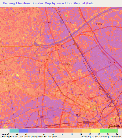 Beicang,China Elevation Map