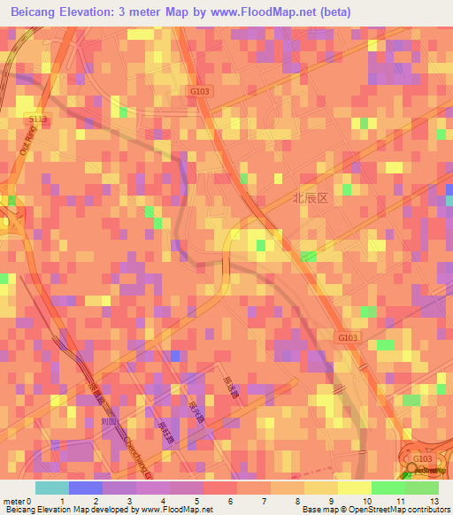Beicang,China Elevation Map