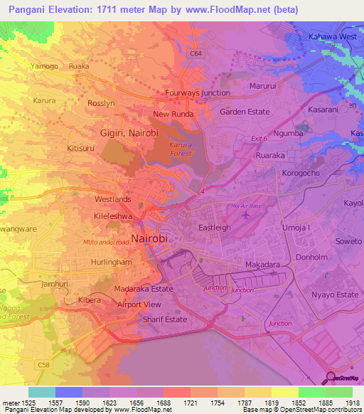 Pangani,Kenya Elevation Map