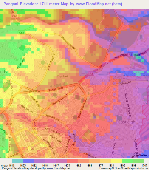 Pangani,Kenya Elevation Map