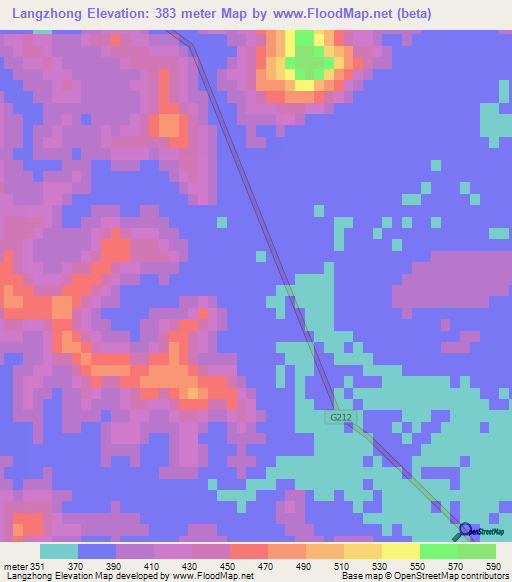 Langzhong,China Elevation Map