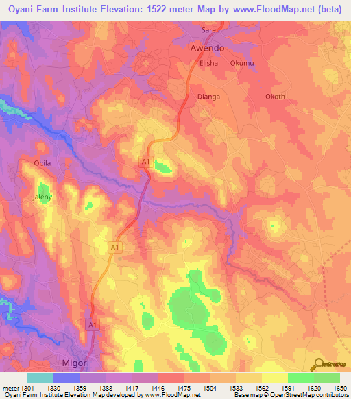 Oyani Farm Institute,Kenya Elevation Map