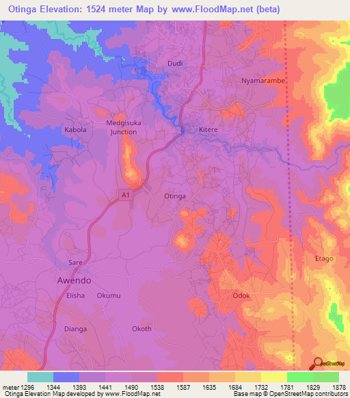 Otinga,Kenya Elevation Map