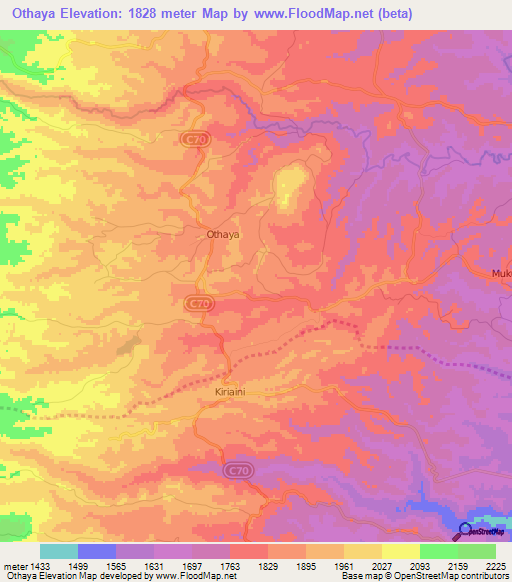 Othaya,Kenya Elevation Map