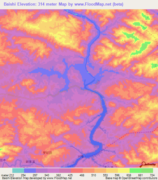 Baishi,China Elevation Map