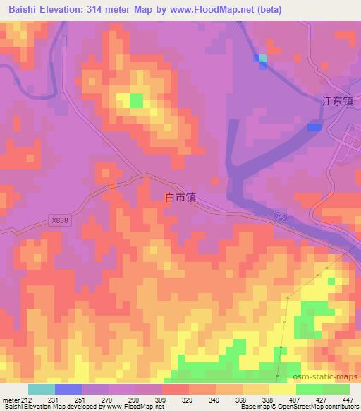 Baishi,China Elevation Map