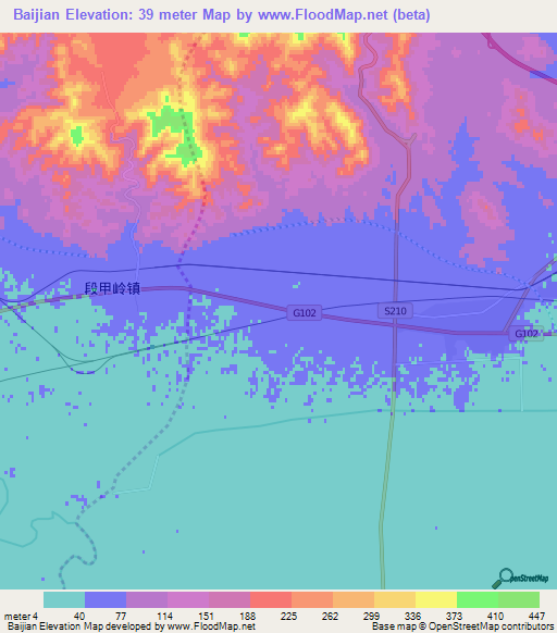Baijian,China Elevation Map