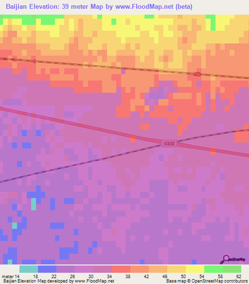 Baijian,China Elevation Map