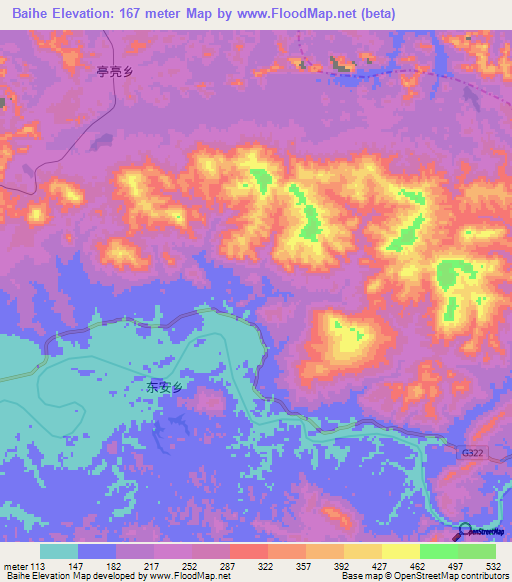 Baihe,China Elevation Map