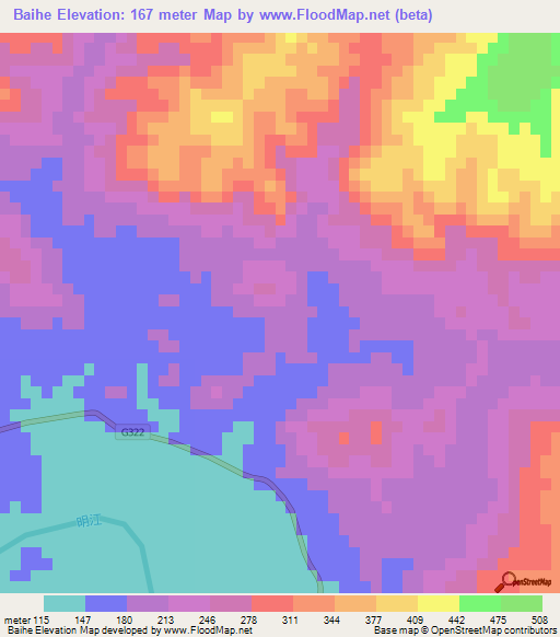 Baihe,China Elevation Map