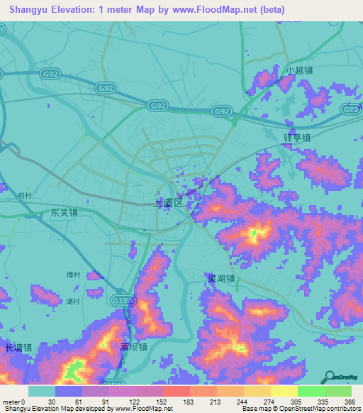 Shangyu,China Elevation Map