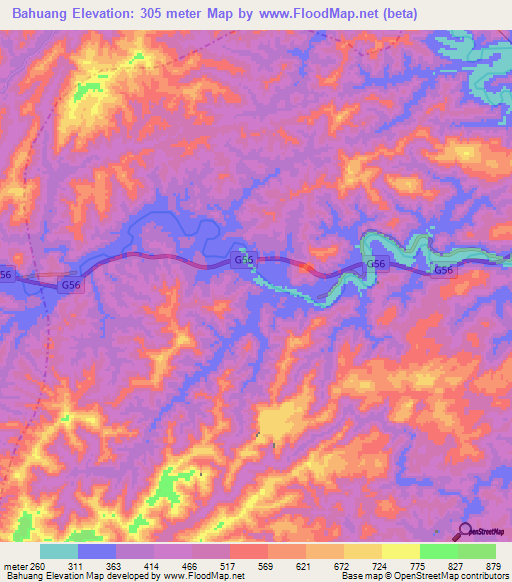 Bahuang,China Elevation Map
