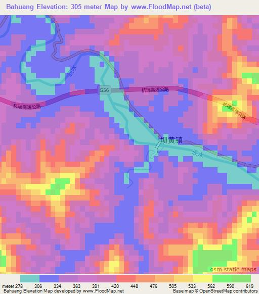 Bahuang,China Elevation Map